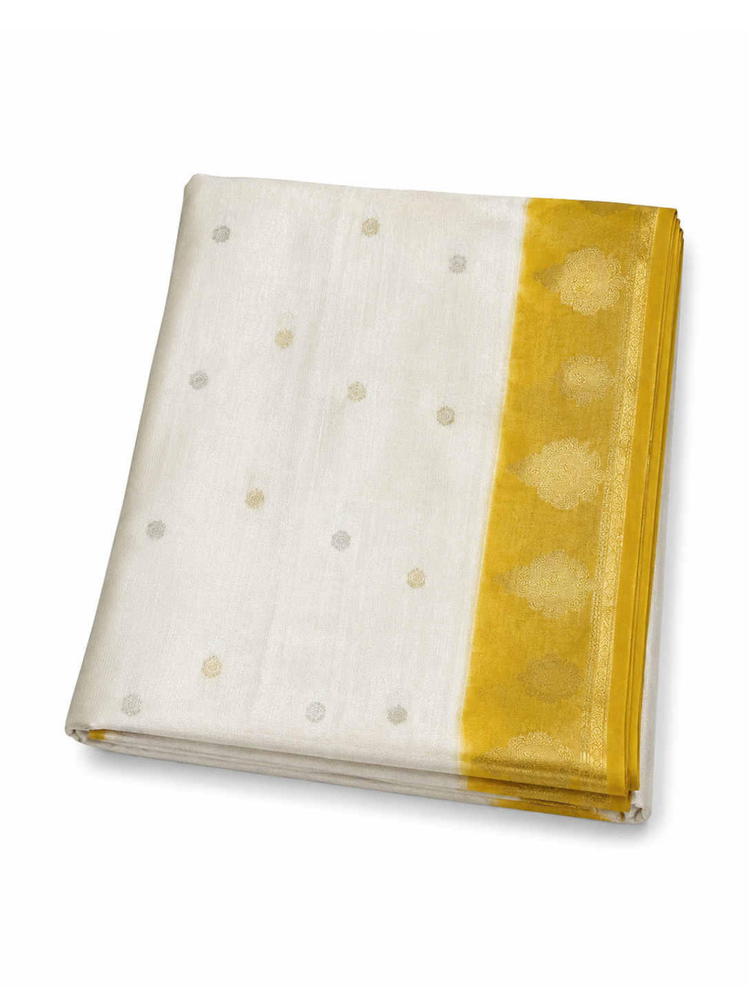 White with Yellow Zari-woven Mysore Silk