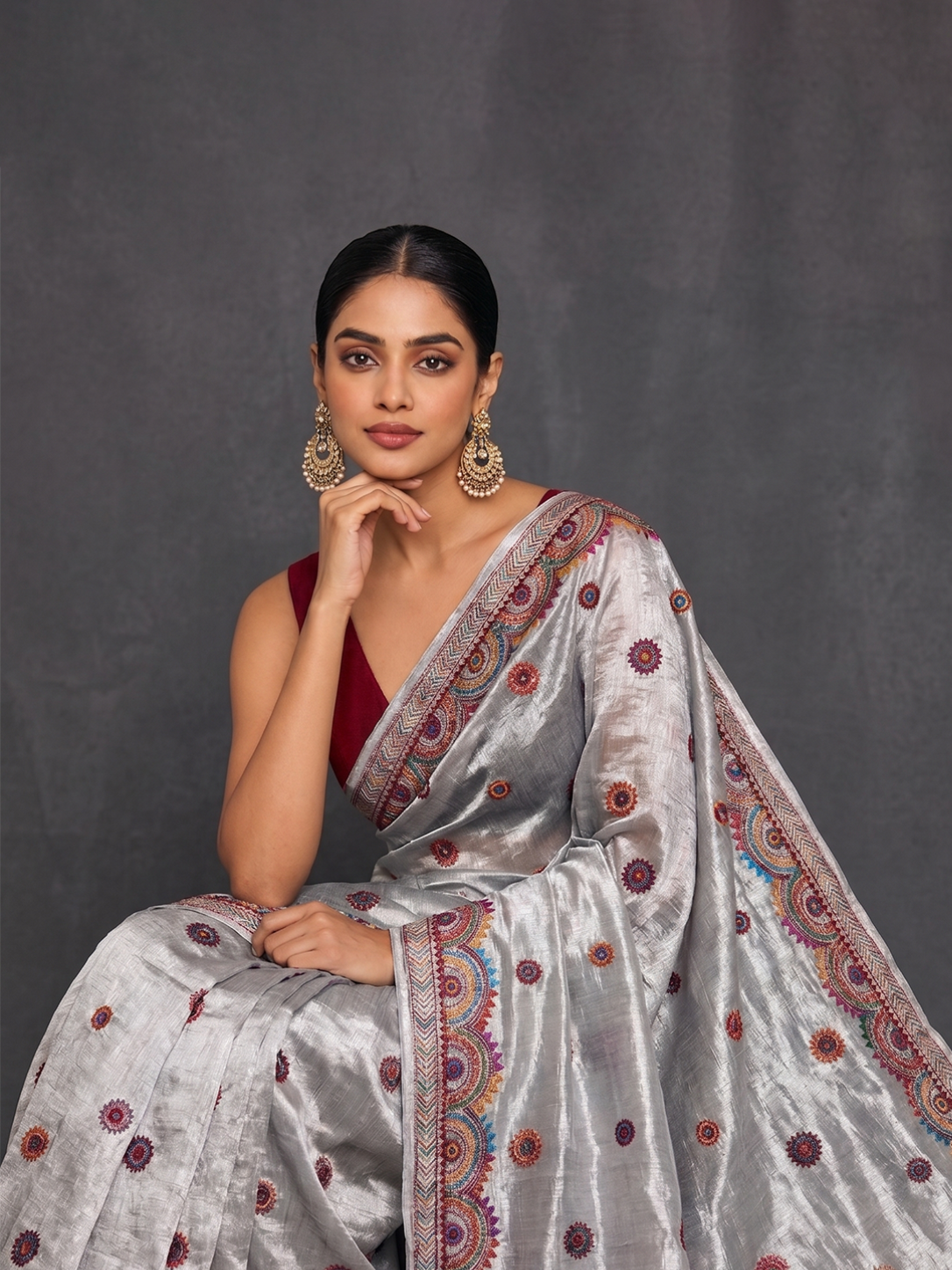 Silver Karnataka Tissue Lambani Embroidery