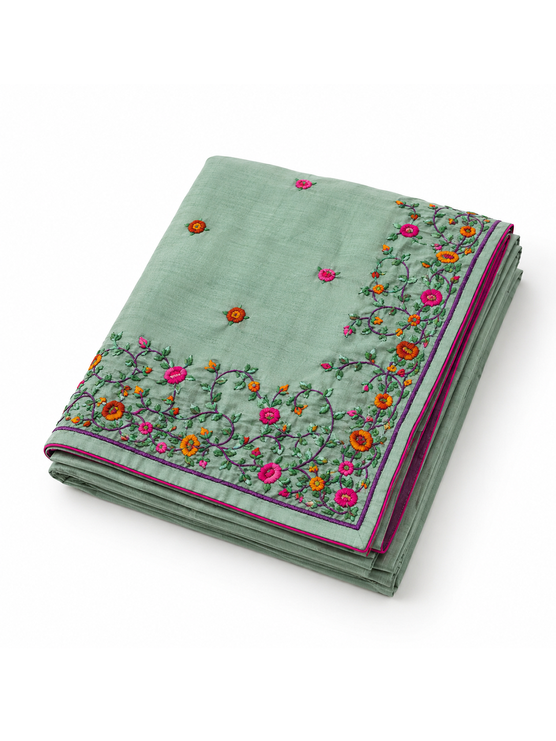 Mint Hand-woven Embroidery Tussar Parsi