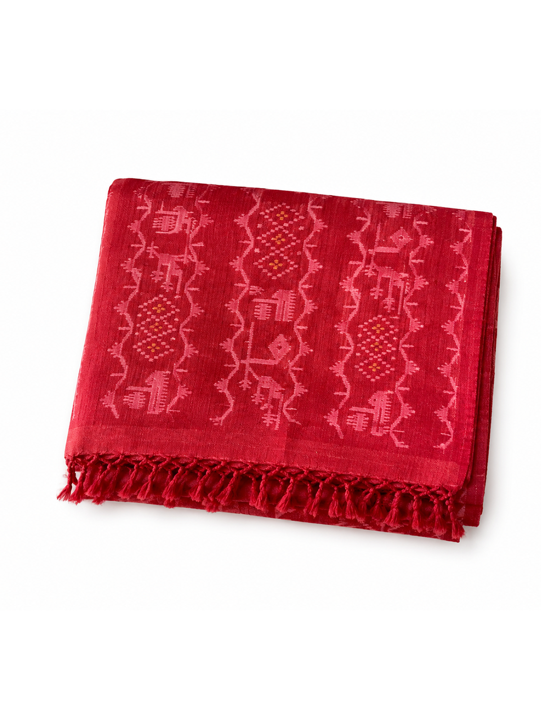 Red Hand-woven Bengal Tussar Jamdani