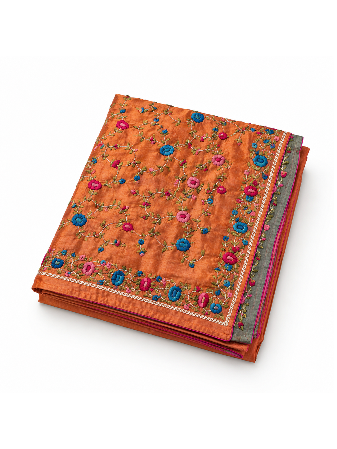 Rust Hand-woven Embroidery Tussar Parsi