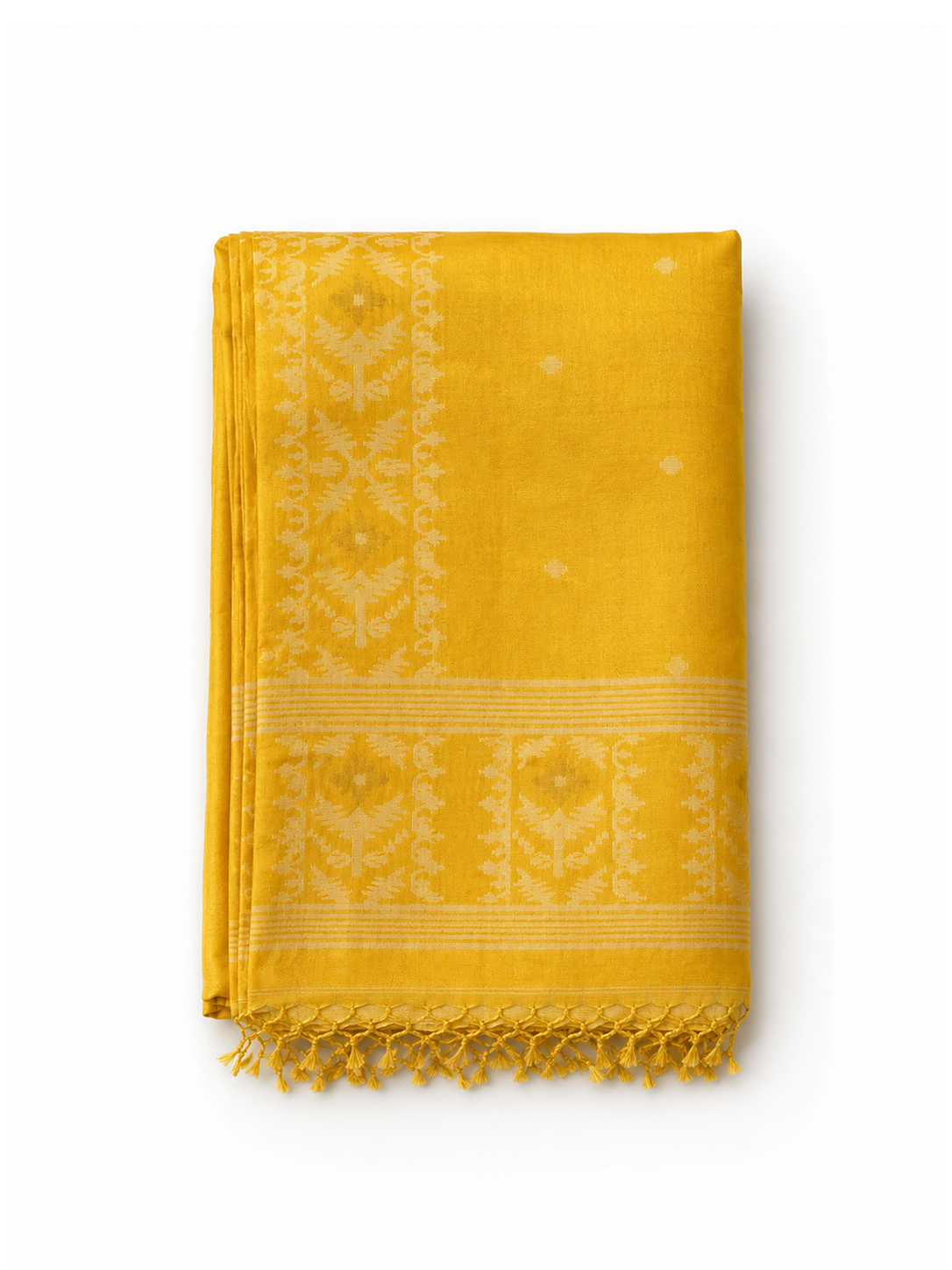 Yellow Hand-woven Bengal Tussar Jamdani
