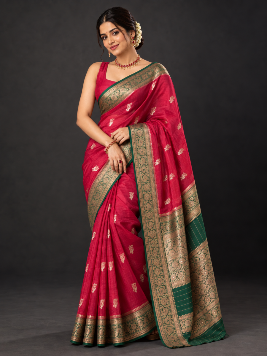 Kora Banarasi Saree in Red